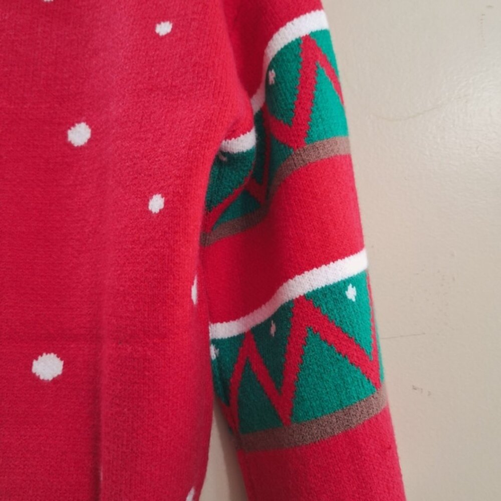 Christmas  Womens  Sz Small Sweater Reindeer Lights Applique Red Holiday Knit - Picture 3 of 8